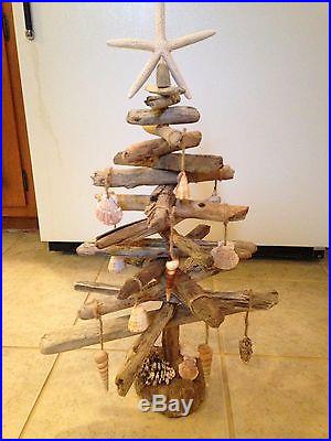 Driftwood Christmas Tree with Seashell Ornaments, handmade