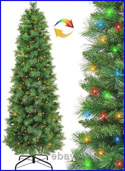 Dual Color Change&Timer 6Ft Portland Pine Prelit Pencil Christmas Tree, 200 Warm