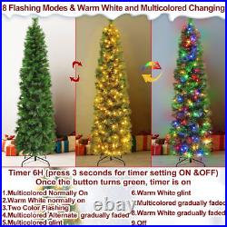 Dual Color Change&Timer 6Ft Portland Pine Prelit Pencil Christmas Tree, 200 Warm