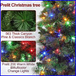 Dual Color Change&Timer 6Ft Portland Pine Prelit Pencil Christmas Tree, 200 Warm