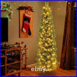 Dual Color Change&Timer 6Ft Portland Pine Prelit Pencil Christmas Tree, 200 Warm