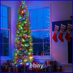 Dual Color Change&Timer 6Ft Portland Pine Prelit Pencil Christmas Tree, 200 Warm