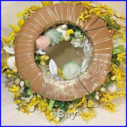 EASTER WREATH w True Vtg Rabbit Bunny Chick Eggs Flowers OOAK Door Decoration