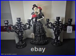 EERIE Elegance Skeleton Wedding Couple & Black Snake Skull Candelabra Set