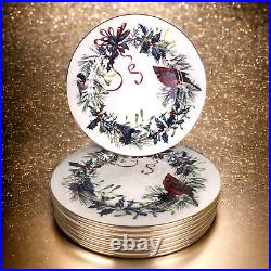 EIGHT (8) Lenox WINTER GREETINGS 10 7/8 Dinner Plates UNUSED Christmas Cardinal