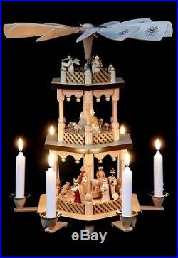 Erzgebirge German Wooden Christmas Pyramid/windmill Candle Nativity 3 Tier Nib