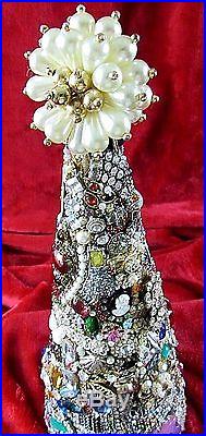 EXQUISITE CONE SHAPE TREE Covered with Vintage RHINESTONES JEWELRY