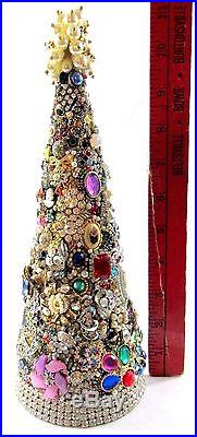 EXQUISITE CONE SHAPE TREE Covered with Vintage RHINESTONES JEWELRY