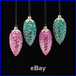 Early Years Green and Pink Pinecones Glass Christmas Ornament Set Decoration New