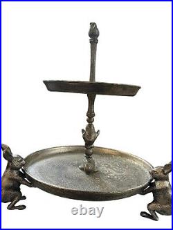 Easter Bunny & Chick Pottery Barn 2-Tier Large Pewter Metal Stand 16 Tall