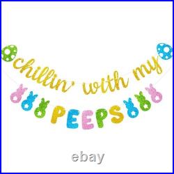 Easter Bunny Decoration Chillin With My Peeps Banner Gold Glitter Happy New