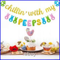 Easter Bunny Decoration Chillin With My Peeps Banner Gold Glitter Happy New