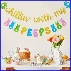 Easter Bunny Decoration Chillin With My Peeps Banner Gold Glitter Happy New