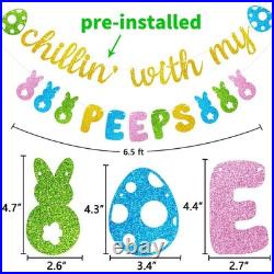 Easter Bunny Decoration Chillin With My Peeps Banner Gold Glitter Happy New