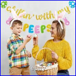 Easter Bunny Decoration Chillin With My Peeps Banner Gold Glitter Happy New