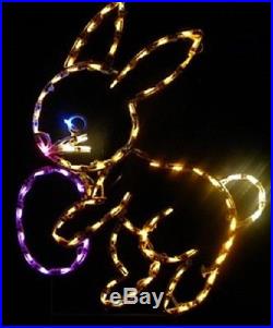 Easter Bunny Holding Egg Spring Outdoor LED Lighted Decoration Steel Wireframe