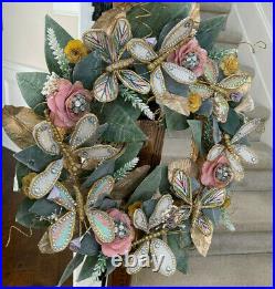 Easter Capiz Butterfly Floral Pastel SpringWreath Handcrafted Sparkles Gold 21