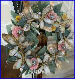 Easter Capiz Butterfly Floral Pastel SpringWreath Handcrafted Sparkles Gold 21