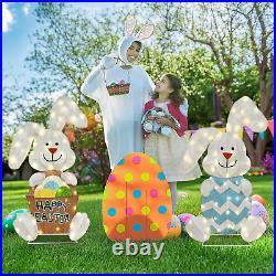 Easter Decorations Outdoor with 2 Pcs Rabbit, Lighted 2D Iron Frame Bunny with 1