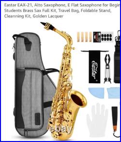 Easter EXA-21 Alto Sax E Flat Sophomore Beginner Brass Full Kit Case Stand& EUC