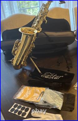 Easter EXA-21 Alto Sax E Flat Sophomore Beginner Brass Full Kit Case Stand& EUC