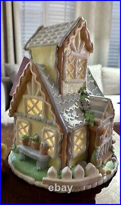 Easter Light Up Pastel Gingerbread House 13.5 Tall 19.5 D Base Clay