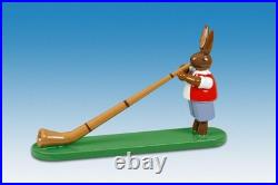 Easter Rabbit With Alphorn Height Approx 3in New Figure Decoration Ore Mountains