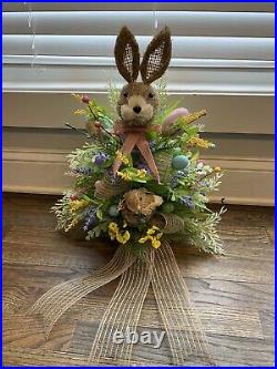 Easter Sisal Bunny Head and Deco Mesh Tree Topper Handmade New