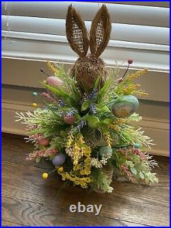 Easter Sisal Bunny Head and Deco Mesh Tree Topper Handmade New