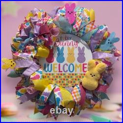 Easter Sugar Bunny Wreath, Pastel Mesh Peep Bunny Door Decor, Sugar Bunny decor