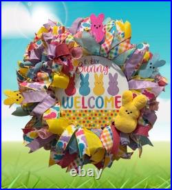 Easter Sugar Bunny Wreath, Pastel Mesh Peep Bunny Door Decor, Sugar Bunny decor