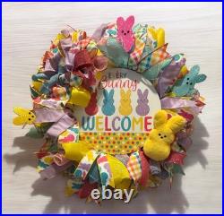 Easter Sugar Bunny Wreath, Pastel Mesh Peep Bunny Door Decor, Sugar Bunny decor