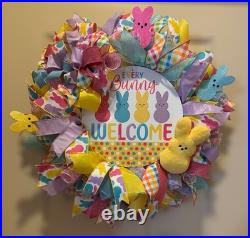 Easter Sugar Bunny Wreath, Pastel Mesh Peep Bunny Door Decor, Sugar Bunny decor