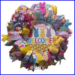 Easter Sugar Bunny Wreath, Pastel Mesh Peep Bunny Door Decor, Sugar Bunny decor