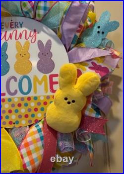 Easter Sugar Bunny Wreath, Pastel Mesh Peep Bunny Door Decor, Sugar Bunny decor
