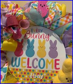Easter Sugar Bunny Wreath, Pastel Mesh Peep Bunny Door Decor, Sugar Bunny decor