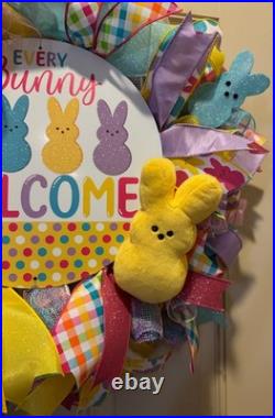 Easter Sugar Bunny Wreath, Pastel Mesh Peep Bunny Door Decor, Sugar Bunny decor