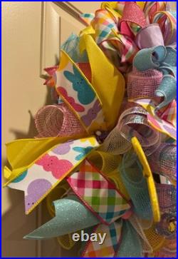 Easter Sugar Bunny Wreath, Pastel Mesh Peep Bunny Door Decor, Sugar Bunny decor