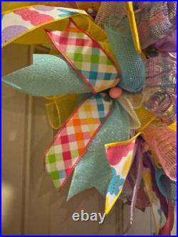Easter Sugar Bunny Wreath, Pastel Mesh Peep Bunny Door Decor, Sugar Bunny decor