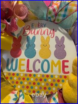 Easter Sugar Bunny Wreath, Pastel Mesh Peep Bunny Door Decor, Sugar Bunny decor