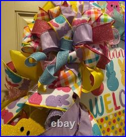Easter Sugar Bunny Wreath, Pastel Mesh Peep Bunny Door Decor, Sugar Bunny decor