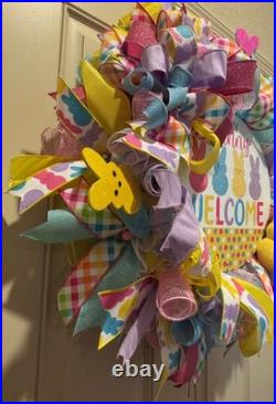 Easter Sugar Bunny Wreath, Pastel Mesh Peep Bunny Door Decor, Sugar Bunny decor