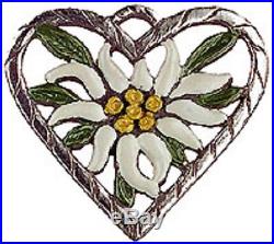 Edelweiss Edelweis Flower Heart German Pewter Christmas Ornament Made in Germany