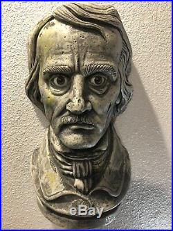 Edgar Allan Poe Life Size Bust Stone Lifesize Statue Halloween Horror Prop Raven