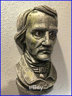 Edgar Allan Poe Life Size Bust Stone Lifesize Statue Halloween Horror Prop Raven