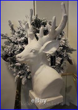 Edler Hirsch Rentier Geweih Figur Büste Weiß 50 cm Dekoration Winter Weihnachten