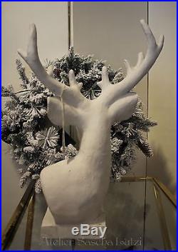 Edler Hirsch Rentier Geweih Figur Büste Weiß 50 cm Dekoration Winter Weihnachten