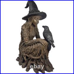 Eerie Charm 25 Inch LED Witch Raven Figurine Lighted Eyes Halloween Decor