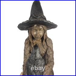 Eerie Charm 25 Inch LED Witch Raven Figurine Lighted Eyes Halloween Decor