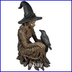 Eerie Charm 25 Inch LED Witch Raven Figurine Lighted Eyes Halloween Decor